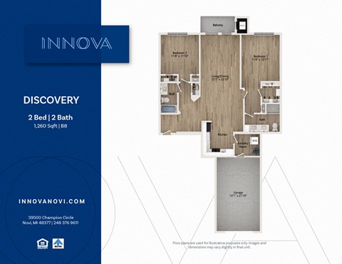 Floor plan for 2 beds, 2 baths, 1260 sqft